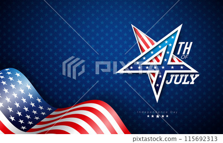 4th of July Independence Day of the USA Illustration with American Flag Pattern Star Symbol Typography on Blue Background. Vector Fourth of July National Celebration Design for Banner, Greeting Card 115692313