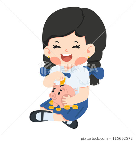 Kid girl student holding piggy bank 115692572