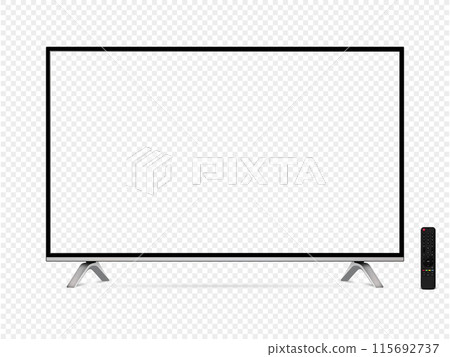 Modern oled tv with transparent screen and remote control isolated on transparent background 115692737