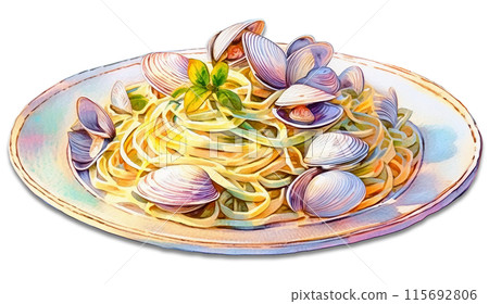 盤子裡的蛤蜊義大利麵水彩畫“人工智慧生成的圖像” 盤子裡的蛤蜊義大利麵水彩畫“人工智慧生成的圖像” 115692806