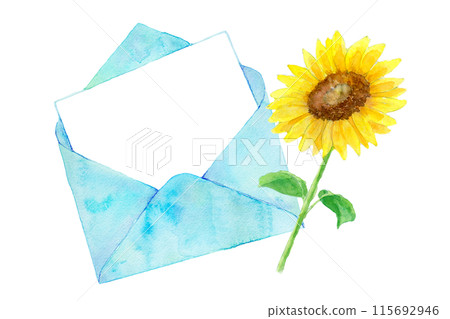 水彩插圖字母和向日葵花 水彩插圖字母和向日葵花 115692946