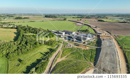 Highway destruction village in construction drone aerial Czech Prerov, agricultural land fields, remove of people houses and buildings land grabbing extension works additional lanes way new road Highway destruction village in construction drone aerial Czech Prerov, agricultural land fields, remove of people houses and buildings land grabbing extension works additional lanes way new road 115693335