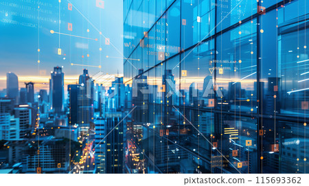 An abstract financial diagram on office buildings background. Stock markets concept 115693362