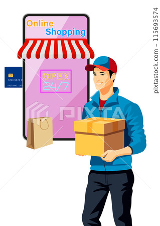 delivery man courier flat vector illustration 115693574