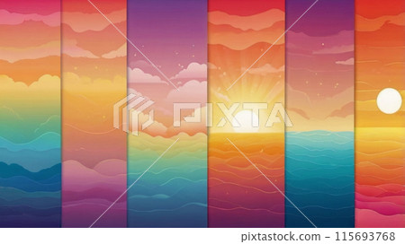 AI Content. Sunset and sunrise sky colors. Set of Summer concept with gradient backgrounds 115693768