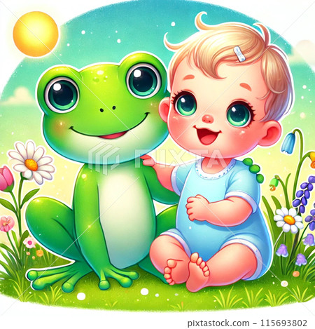 Fun times with cute babies and frogs 115693802