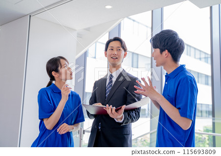 Meeting between care staff and businessman Meeting between care staff and businessman 115693809