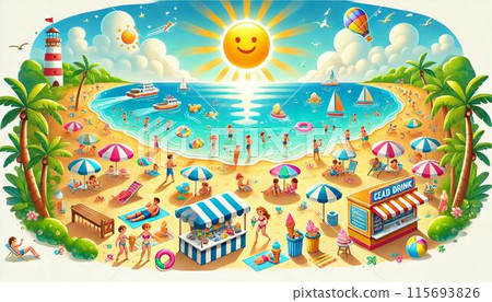 夏季風景與海濱別墅和游泳池 115693826