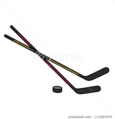 Ice hockey stick and puck image illustration 115693974