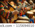 Hispanic Heritage Month Musicians Playing Traditional Guitars in Vibrant Celebration 115694010