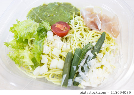 Delicious cold pasta with basil sauce 115694089