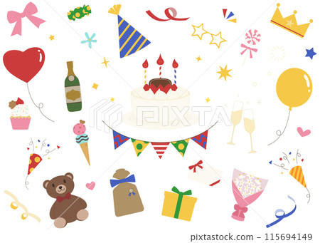 派對插圖集、圖標、生日、慶祝、活動 115694149