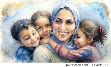 arab mother with her smiling children 115694156