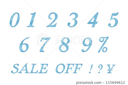 Vector watercolor numbers in blue 115694612