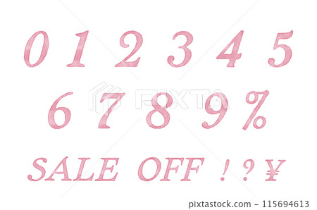 Vector watercolor numbers in pink 115694613