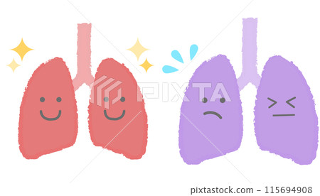 Healthy and unhealthy lungs - hand-drawn characters 115694908