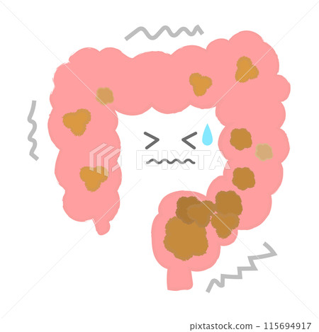 Illustration of a constipated intestine - hand-drawn character Illustration of a constipated intestine - hand-drawn character 115694917