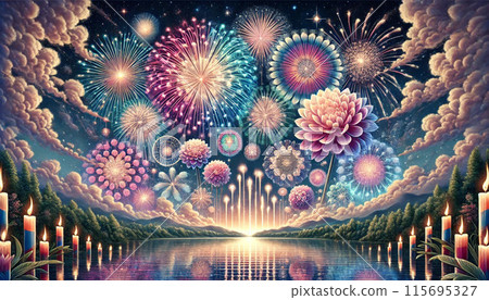 絢麗的煙火照亮了夜空 115695327