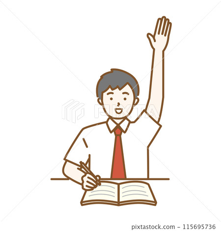 Illustration of a male student in summer clothes raising his hand Illustration of a male student in summer clothes raising his hand 115695736