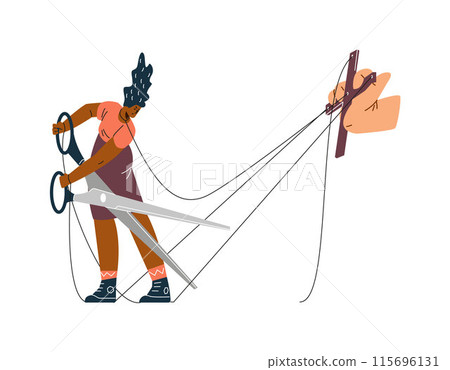 Vector illustration of a worker cutting ropes with scissors to avoid toxic control 115696131