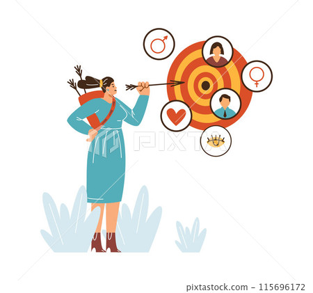 Woman is searching for the target audience. Woman is searching for the target audience. 115696172