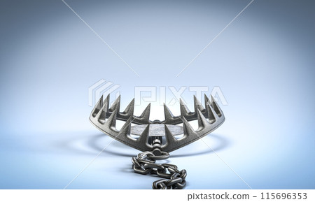 Bear trap waiting for prey on blue background 115696353