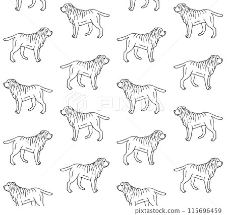Vector seamless pattern of hand drawn Shar Pei dog 115696459