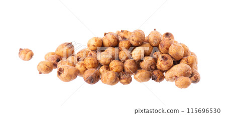 Tiger nuts isolated on white background. Pile of chufa nuts, earth almond or chufa sedge. Cyperus esculentus. Tiger nuts isolated on white background. Pile of chufa nuts, earth almond or chufa sedge. Cyperus esculentus. 115696530