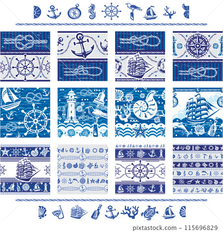 Seamless patterns with Nautical and sea symbols 115696829