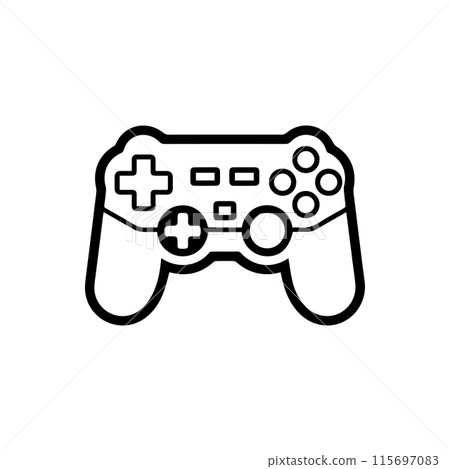 game controller logo or modern line icon. Vector line art and icon design with bold outline. Black and white Pixel Perfect minimalistic symbol isolate white background. Creative logotype 115697083