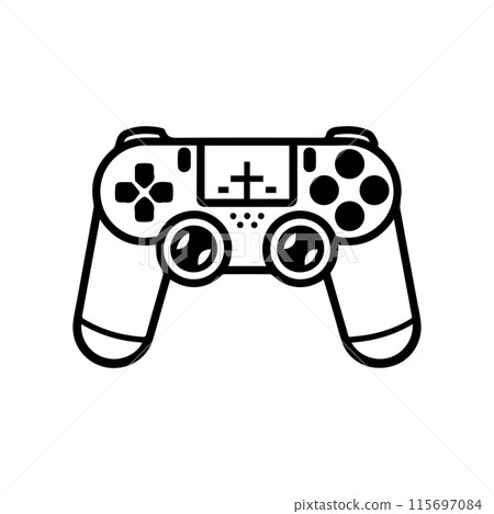 game controller logo or modern line icon. Vector line art and icon design with bold outline. Black and white Pixel Perfect minimalistic symbol isolate white background. Creative logotype 115697084