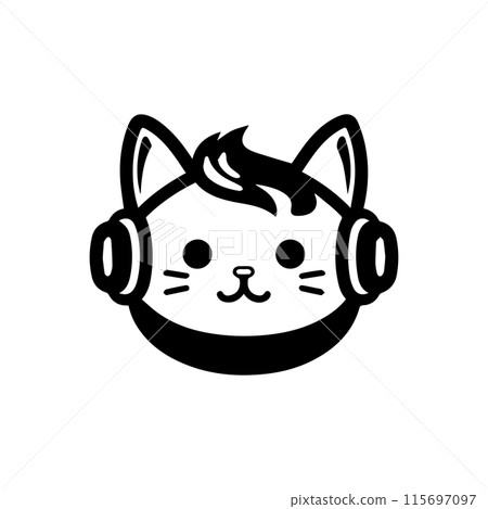 cat music logo or modern line icon. Vector line art and icon design with bold outline. Black and white Pixel Perfect minimalistic symbol isolate white background. Creative logotype 115697097