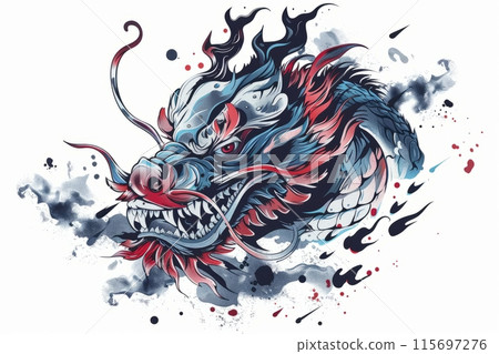 Fierce dragon head with dynamic brush strokes and colors 115697276