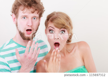 wide eyed couple surprised expression open mouth wide eyed couple surprised expression open mouth 115697312