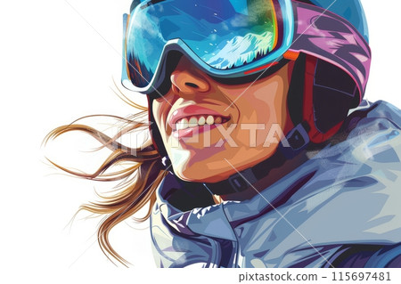 Happy skier with reflective goggles 115697481