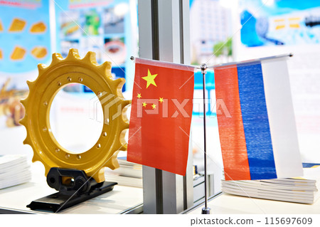 Flags of Russia and China as business industrial cooperation Flags of Russia and China as business industrial cooperation 115697609
