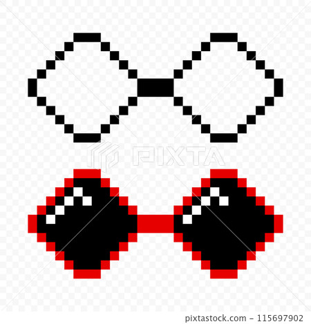 Pixelated Sunglasses Set. Pixel Boss Glasses, 8 bit Style. Meme Game 8-bit Sunglasses Design Template, Isolated Pixelated Sunglasses Set. Pixel Boss Glasses, 8 bit Style. Meme Game 8-bit Sunglasses Design Template, Isolated 115697902