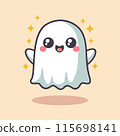 Happy Kawaii Halloween Ghost Vector Illustration 115698141