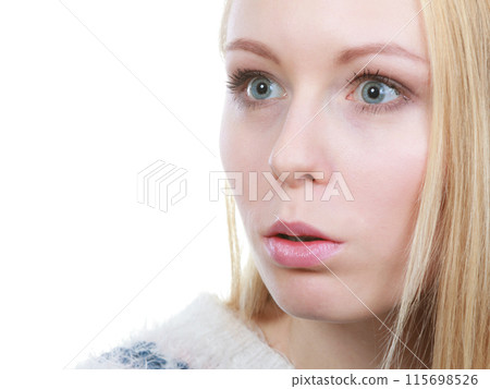 Shocked, astonished woman face closeup Shocked, astonished woman face closeup 115698526
