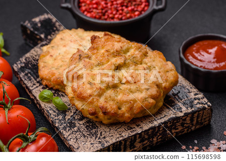 Delicious fried chicken chops with salt, spices and herbs Delicious fried chicken chops with salt, spices and herbs 115698598