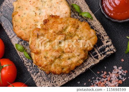 Delicious fried chicken chops with salt, spices and herbs Delicious fried chicken chops with salt, spices and herbs 115698599