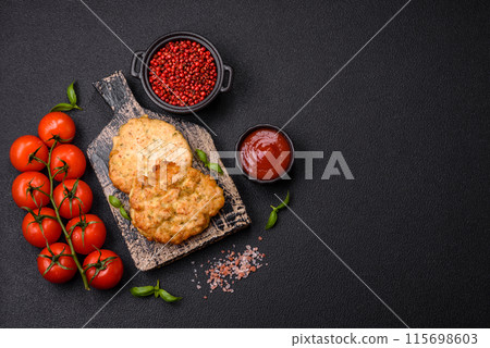 Delicious fried chicken chops with salt, spices and herbs Delicious fried chicken chops with salt, spices and herbs 115698603