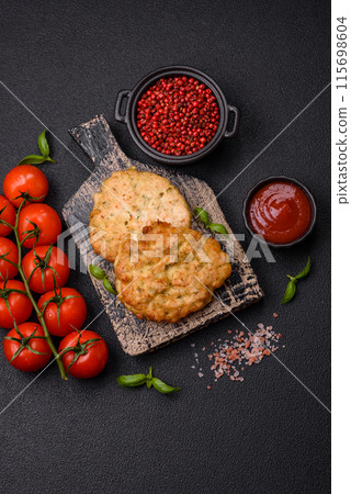 Delicious fried chicken chops with salt, spices and herbs Delicious fried chicken chops with salt, spices and herbs 115698604