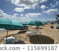 Sandy beach with beach umbrellas 115699187