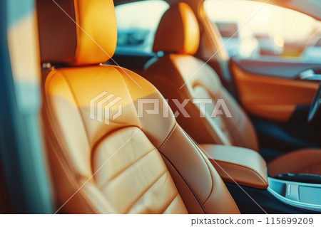 Luxurious car interior seats. Premium craftsmanship. Comfort and style in a modern vehicle 115699209