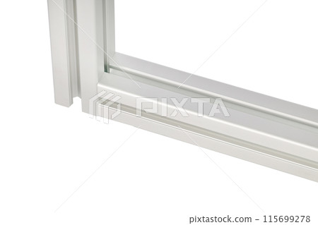Technical aluminum profiles on a white background Technical aluminum profiles on a white background 115699278