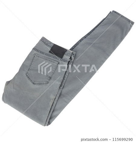 Folded Grey Jeans on White Background 115699290