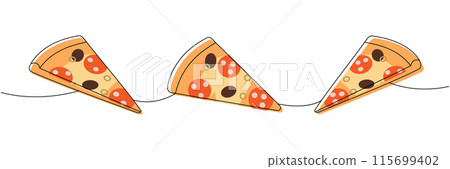 Italian pizza slices one line colored continuous drawing. Traditional italian fast food continuous one line illustration. Italian pizza slices one line colored continuous drawing. Traditional italian fast food continuous one line illustration. 115699402