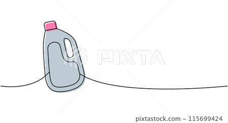 Toilet detergent cleaner one line colored continuous drawing. Cleaning service tools continuous one line illustration. Vector linear illustration. 115699424