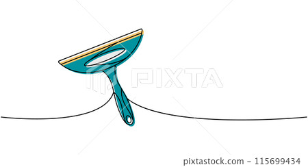 Squeegee cleaning glass one line colored continuous drawing. Cleaning service tools continuous one line illustration. Vector linear illustration. Squeegee cleaning glass one line colored continuous drawing. Cleaning service tools continuous one line illustration. Vector linear illustration. 115699434